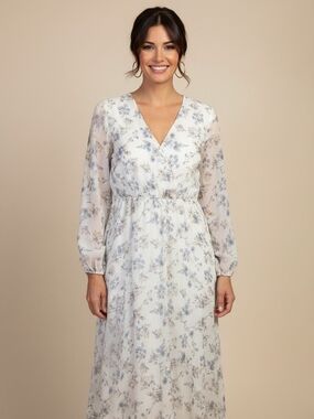 Simplee Apparel Cream Maxi Dress with Light Blue Floral Print